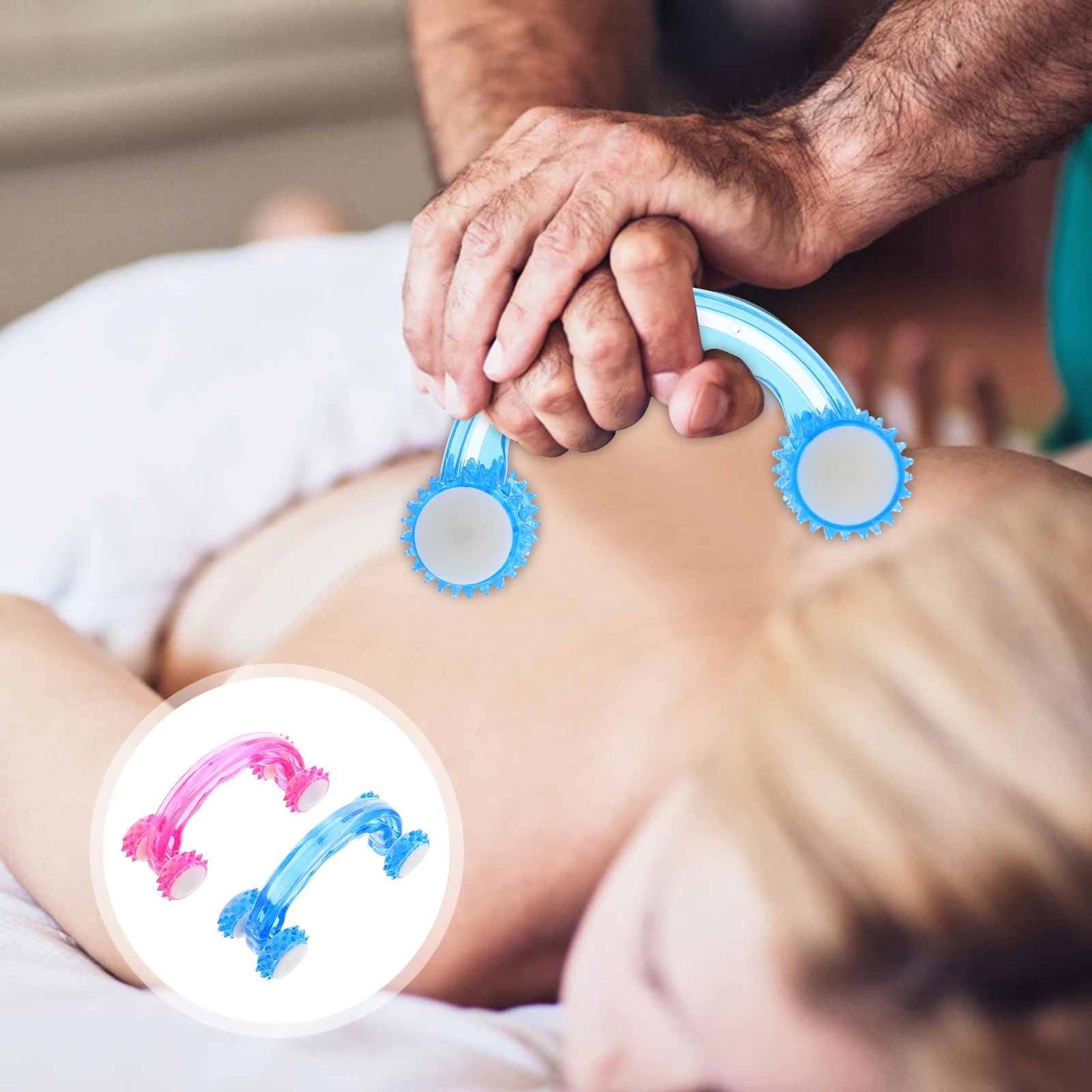 Massaggiatore manuale multifunzionale in plastica tipo rullo lunare da 2 pezzi per il rilassamento muscolare, sollievo dal dolore, assistenza sanitaria