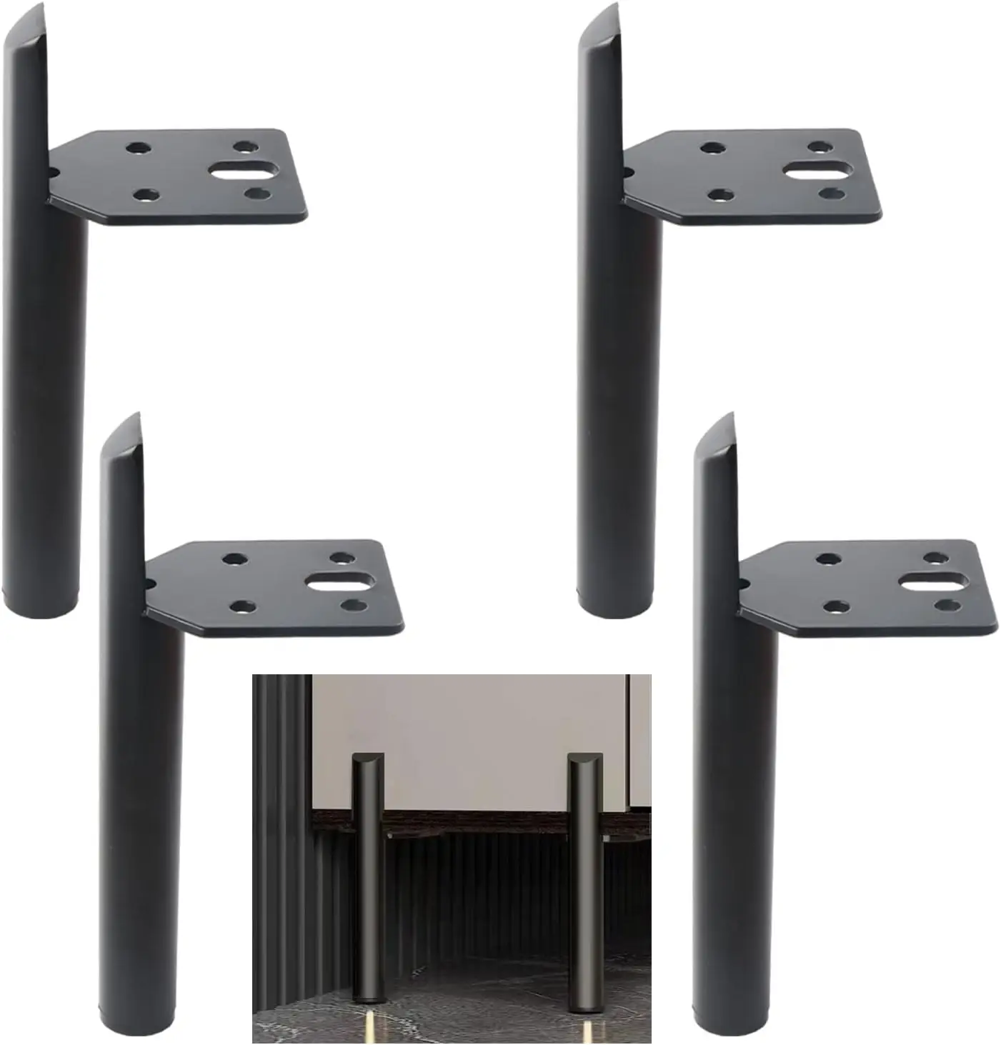 

8 Inch Furniture Legs Black Coffee Table Feet, Mid-Century Metal Furniture Leg for Sofa Cabinet Ottoman, Set of 4 Side Mounted S