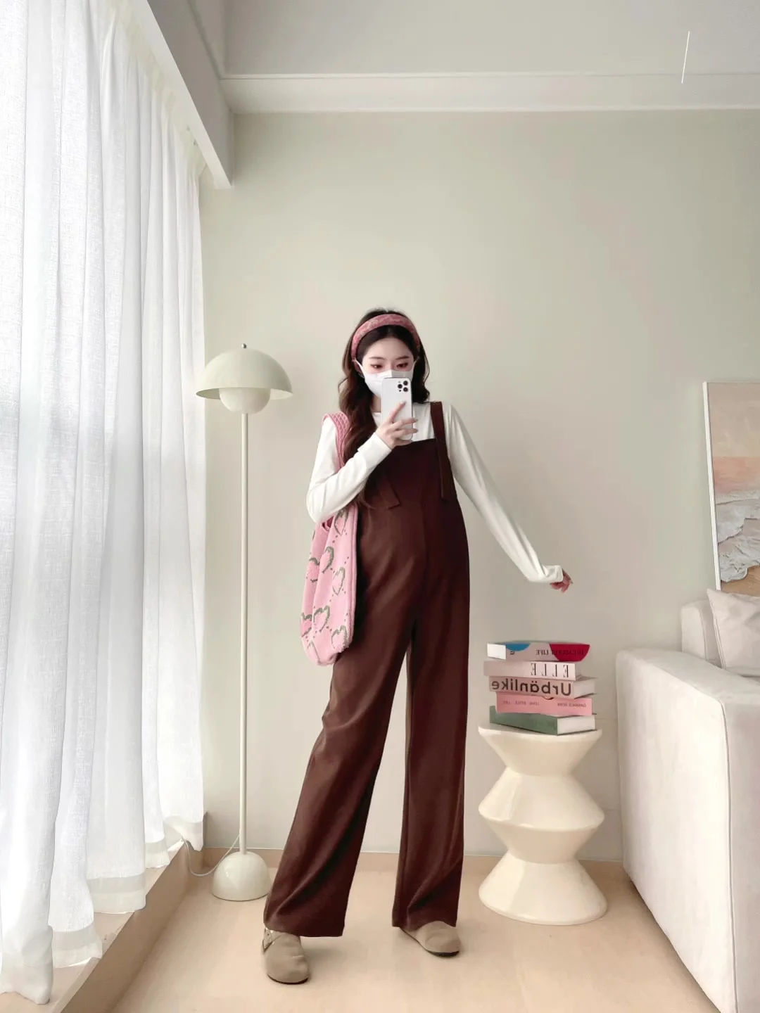 Autumn Winter Thick Heavyweight Jumpsuits Sweaters Sets for Maternity Y2k Youth Pregnancy Overalls Bib Pants Wide Leg Loose