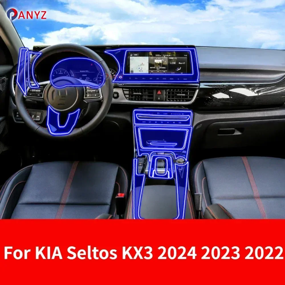 

For KIA Seltos KX3 2024 2023 2022 Interior Accessories Film Transparent TPU Gear Panel Center Console Anti-scratch Refit Sticker