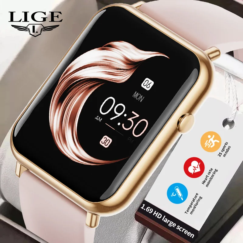 LIGE New Smart Watch Women Men Call Reminder Full Touch Fitness Watch TrackeTemperature Sport Bracelet Waterproof Smartwatch Men