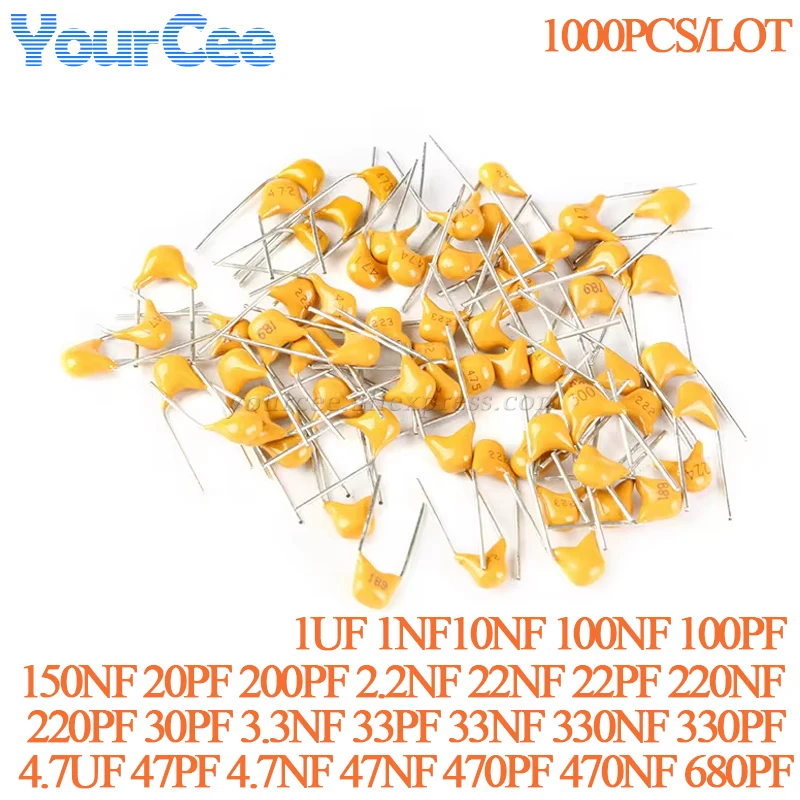 1000pcs 50V Monolithic MLCC Multi-layer Ceramic Capacitor 100NF 1UF 4.7UF 330NF 470PF 10NF 22NF 1NF 33PF 47NF 470PF 470NF 680PF