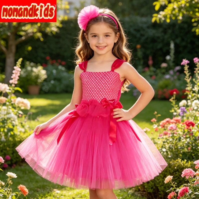 Sparkly Hot Pink Blossom Elf Fluffy Tutu Outfit with Butterfly Accents, Great for Trick-or-treat Trips and Themed Family Party