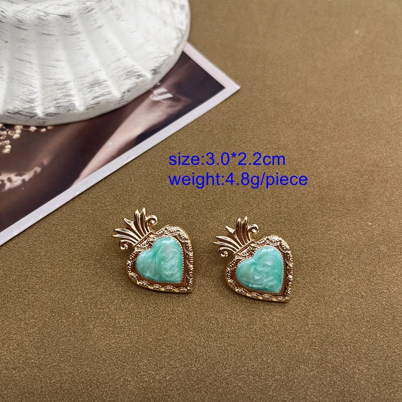 Green Enamel Rectangle Round Flower Drip Oil Studs For Women Girls Jewelry Gift Party Earrings