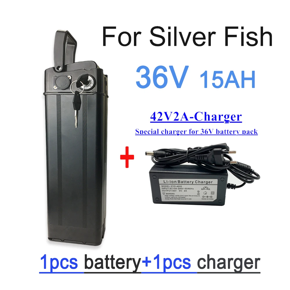 

For Silver Fish 36V 15Ah Electric Bicycle 500W 750W 1000W BMS 42V 18650 Lithium Battery Pack With charger