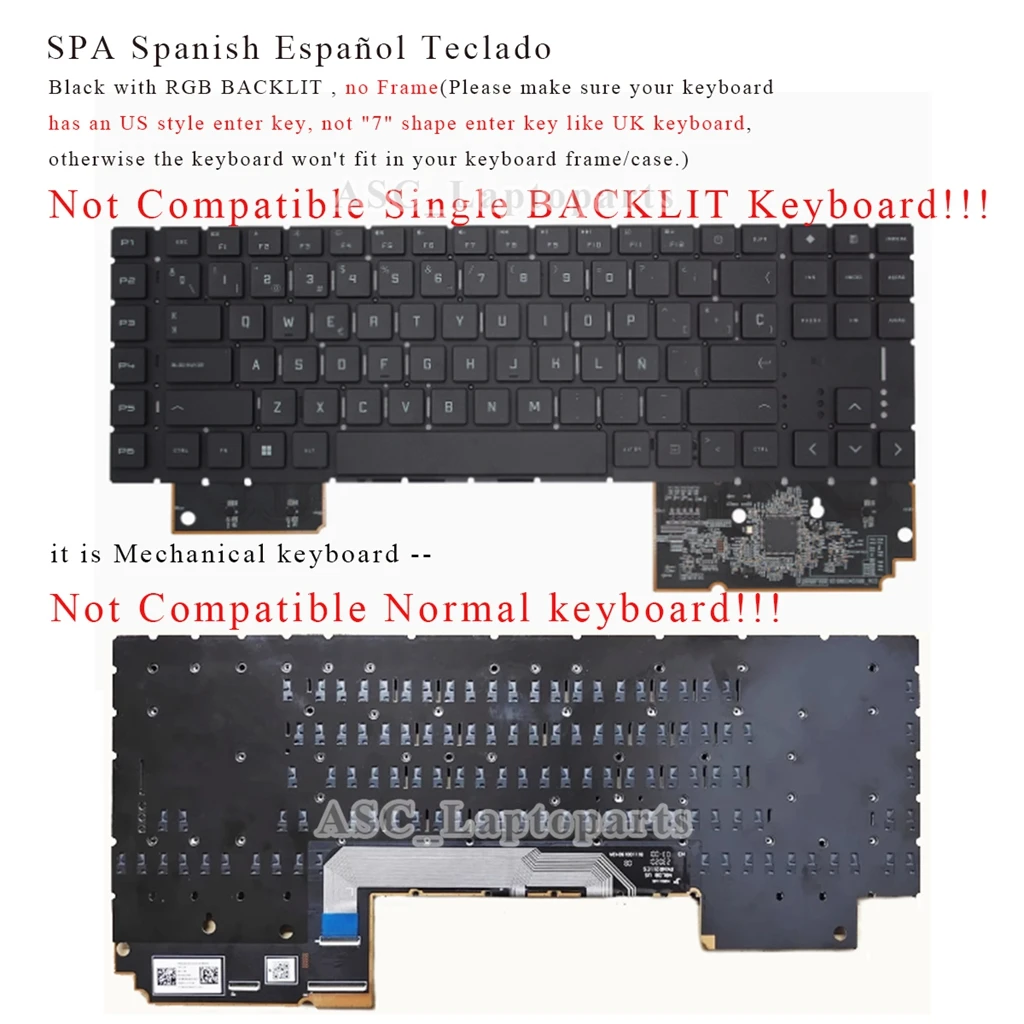 

New Latin Spanish Mechanical Keyboard for HP Omen 17-CK1008LA 17-CK1001LA 17-CK1018LA 17-CK1172LA 17-CK1186LA RGB BACKLIT Black
