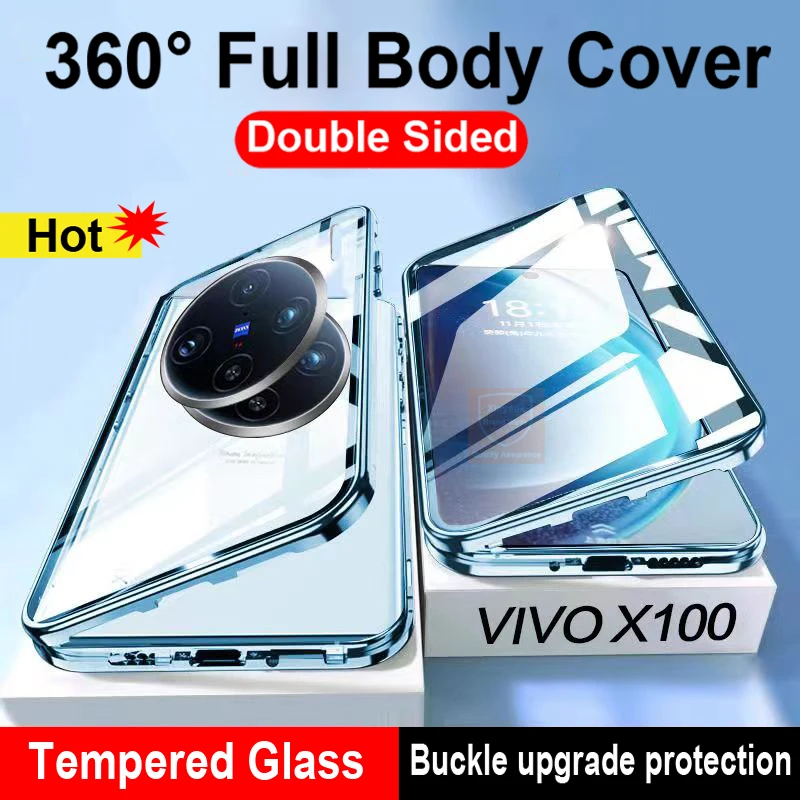 Case For Vivo X100 Pro Ultra Tempered Glass 360 Cover For Vivo X100S Pro Case Magnet Full Body Flip Phone Covers Double Sided