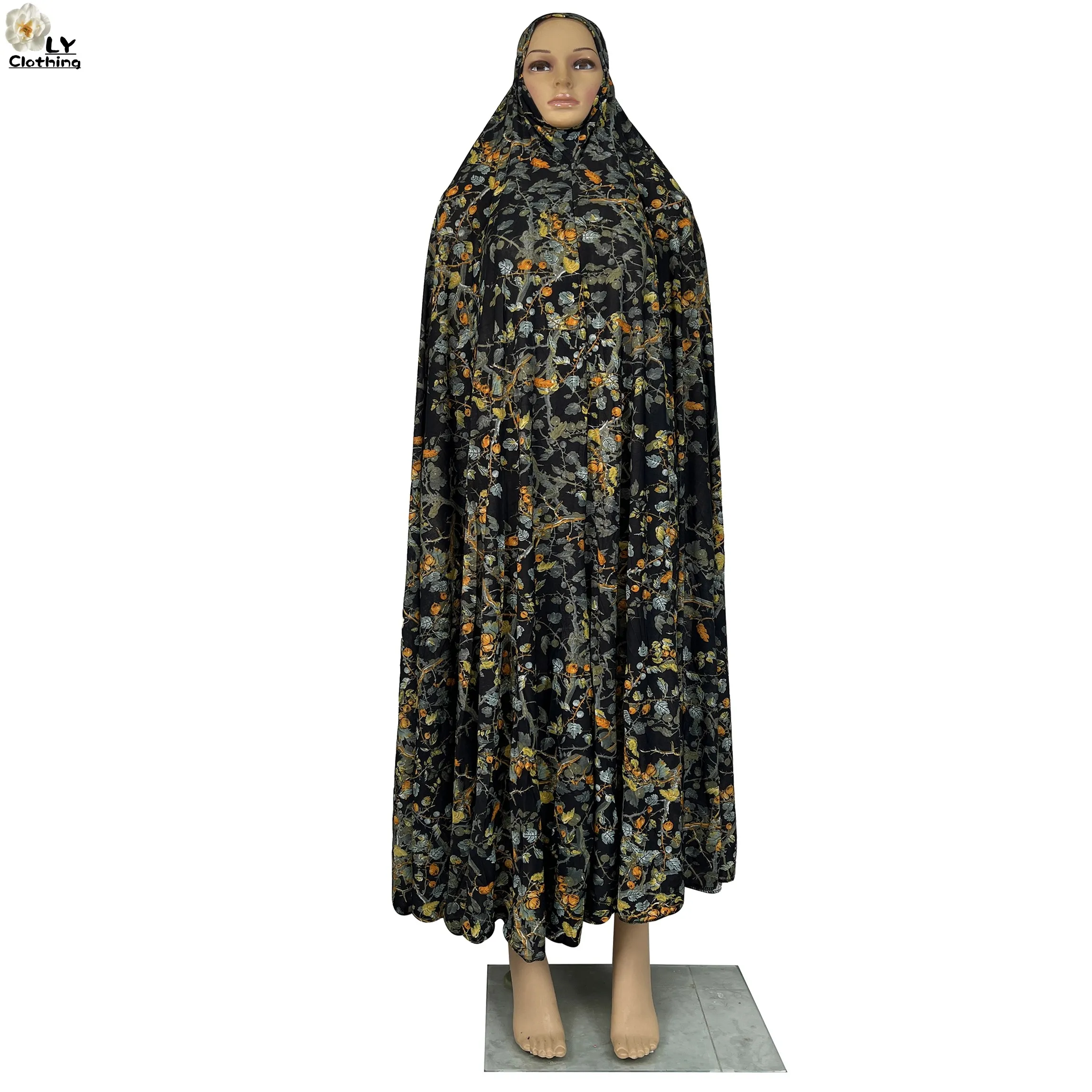 Muslim Ramadan Womens Hooded Abaya Kaftan Femme Dress With Hijab Floral Prints Dubai Saudi Robe Turkey-African Prayer Garment