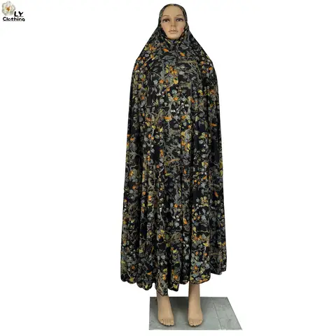 이슬람 라마단 여성 후드 Abaya Kaftan Femme 드레스 Hijab 꽃 프린트 두바이 사우디 가운 터키-아프리카기도 의류