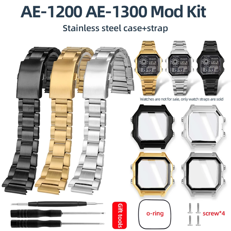 

AE1200 High Quality Stainless Steel Mod Kit For Casio 3299 AE-1200 Case AE-1300 Modified Bracelet Silver Black Gold Black Bezel