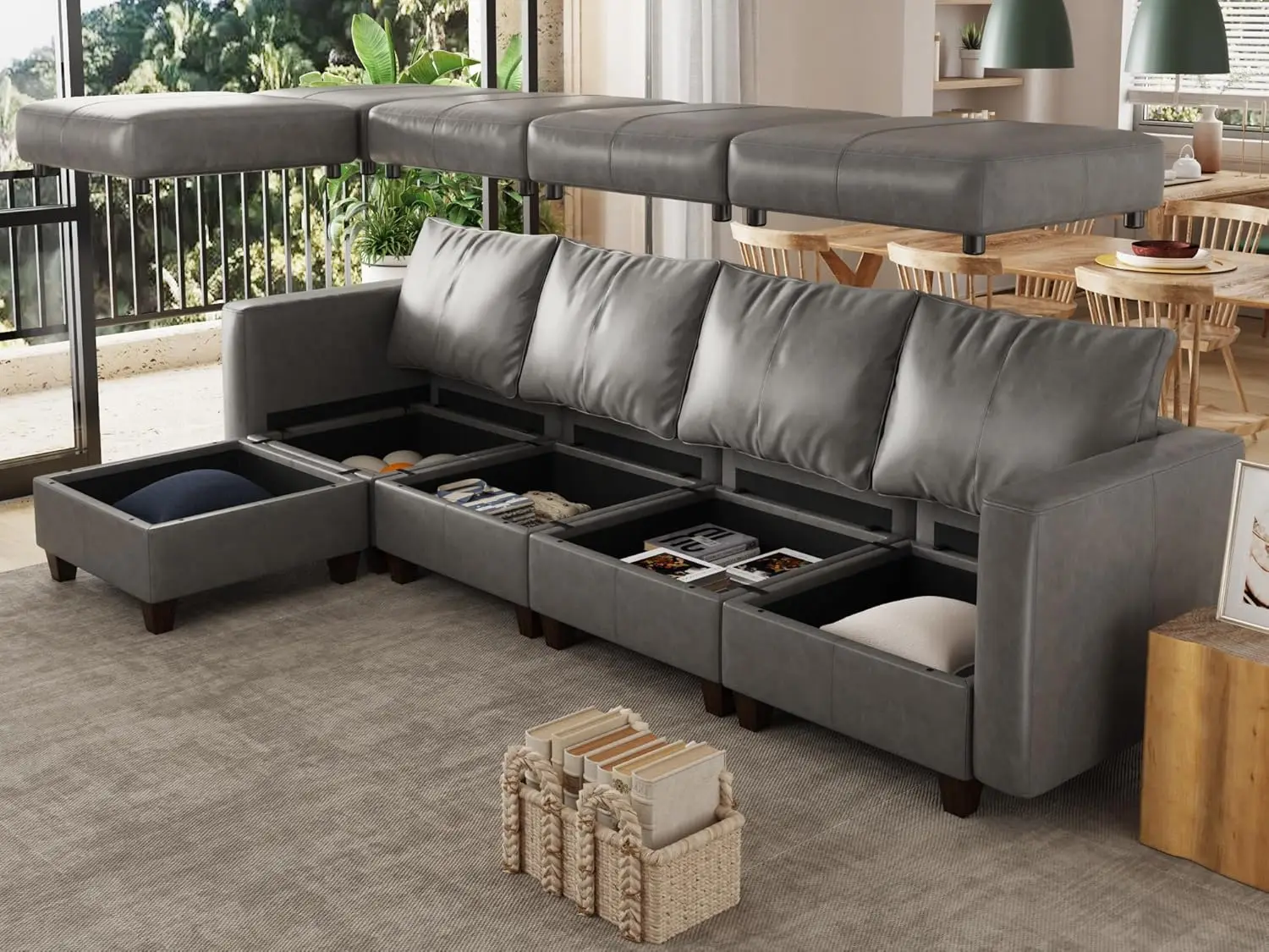 Modualr Sectional Couch L Shaped Sofa with Storage Ottomans, Modular Sectional Sofa Sectional Couches for Apartment, Black