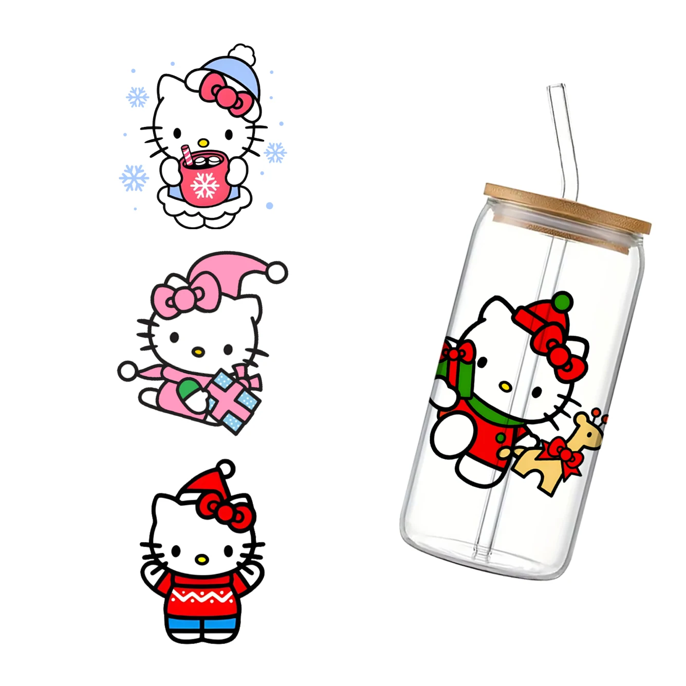 Christmas Wreath Sanrio Hello Kitty Cup Wrap Sticker 16oz UV DTF Waterproof Sticker for Party Gift  11x11cm