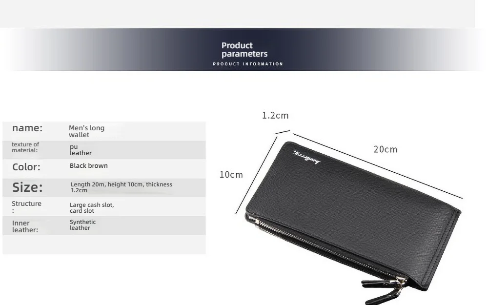 Baellerry Langlebige Herren-Geldbörse mit Reißverschluss, 15+ Kartenfächer, RFID-blockierendes Geschäftsgeschenk – Detail 3