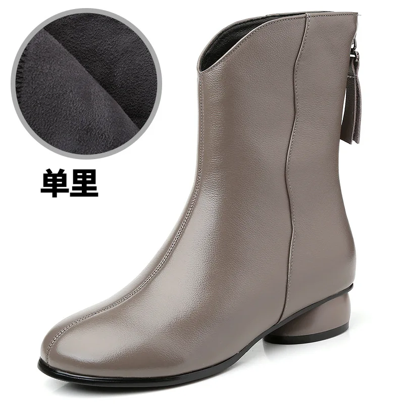 ZXRYXGS قسط جلد البقر الخريف الشتاء الأحذية أحذية الثلوج 2025 حجم كبير الجلد الحقيقي أنيقة أحذية الموضة النسائية في أنبوب الأحذية #4