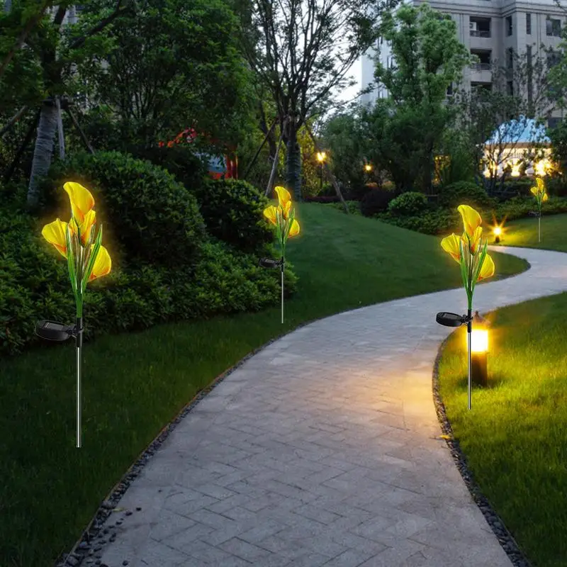 Solar Power Garden Flower Lights Waterproof Stake Lights Calla Lily Design Automatic Multifunctional Outdoor Solar Lights For