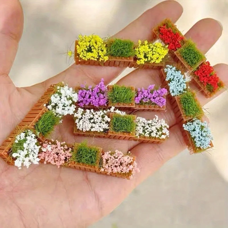2pcs Random Color Miniature Flower Bed Model with Mixed Colors,No Power Needed for DIY Home Decor, Photography Backdrops