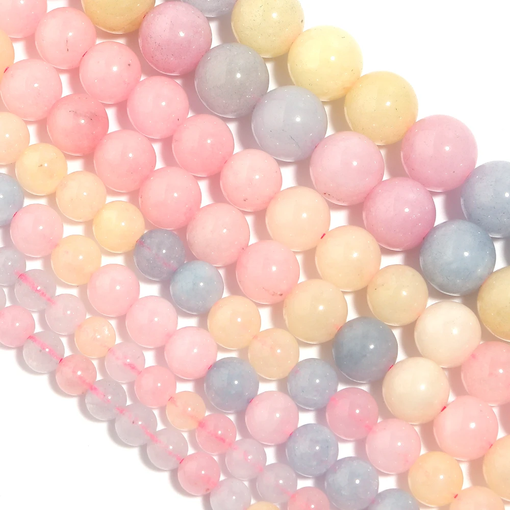 1 Strand Natural Morganite Stone Beads 6/8/10/12mm Color Smooth Round Loose Gem Bead for DIY Bracelets Necklace Jewelry Making