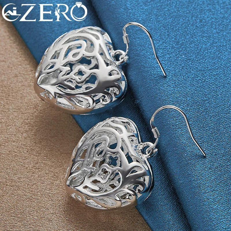 ALIZERO 925 Sterling Silver Hollow Heart Earrings For Women Drop Earring Lady Engagement Party Fashion Wedding Jewelry