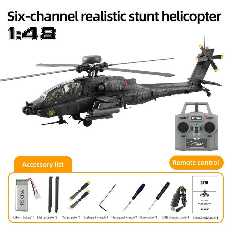 Nieuwe RC ERA C170 RC Helikopter 6CH Optische Flow Positionering Apache Borstelloze Stunt Bewapende RC Helikoptermodel Eén-knops Omkeerfunctie Speelgoed