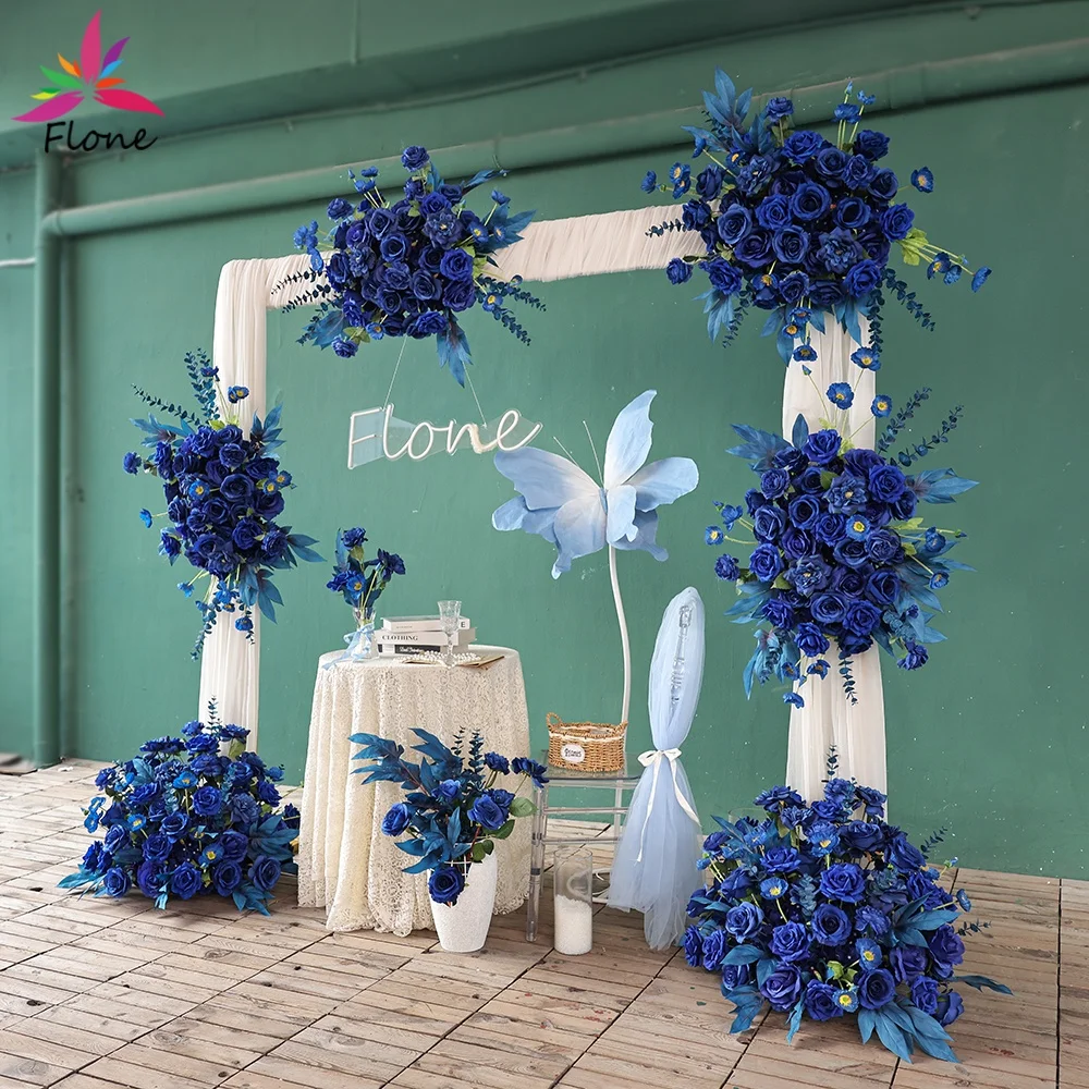 

Королевские синие искусственные цветочные композиции, напольный цветок для украшения свадебной вечеринки в саду - яркий и привлекательный декор FL2870