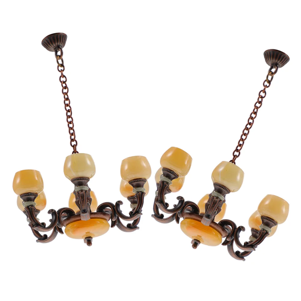 2 Pcs Dollhouse Chandelier Light Adornment Mini Ceiling Lamp Model Simulation Tiny Hanging Toy