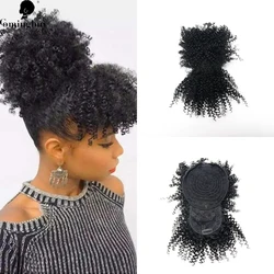 Kinky Curly Clips Human Hair Drawstring Ponytail With Bangs Brazilian Remy Human Hair Curly Ponytails For Black Women Virgin