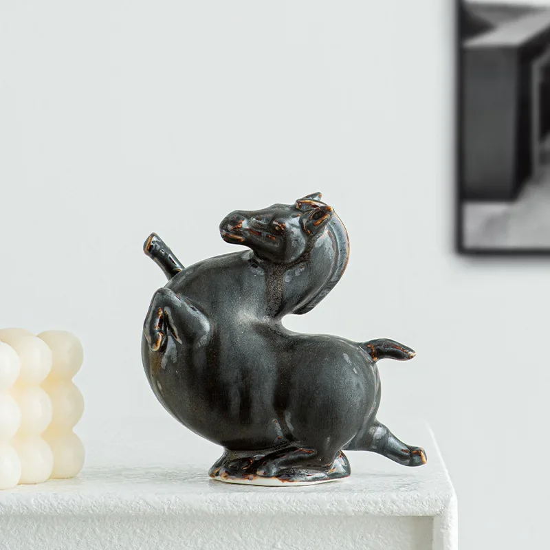 Ceramic Handicrafts Simulation Animal Sculpture Chinese White Porcelain Ornaments Handmade Animal Statues Home Decoration