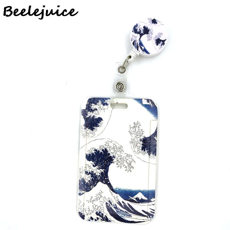 Imagem -04 - Hokusai-ondas Arte Pintura id Retrátil Badge Holder Clipes id Nome do Cartão Keychain Decorações de Trabalho Enfermeira Kanagawa Clips