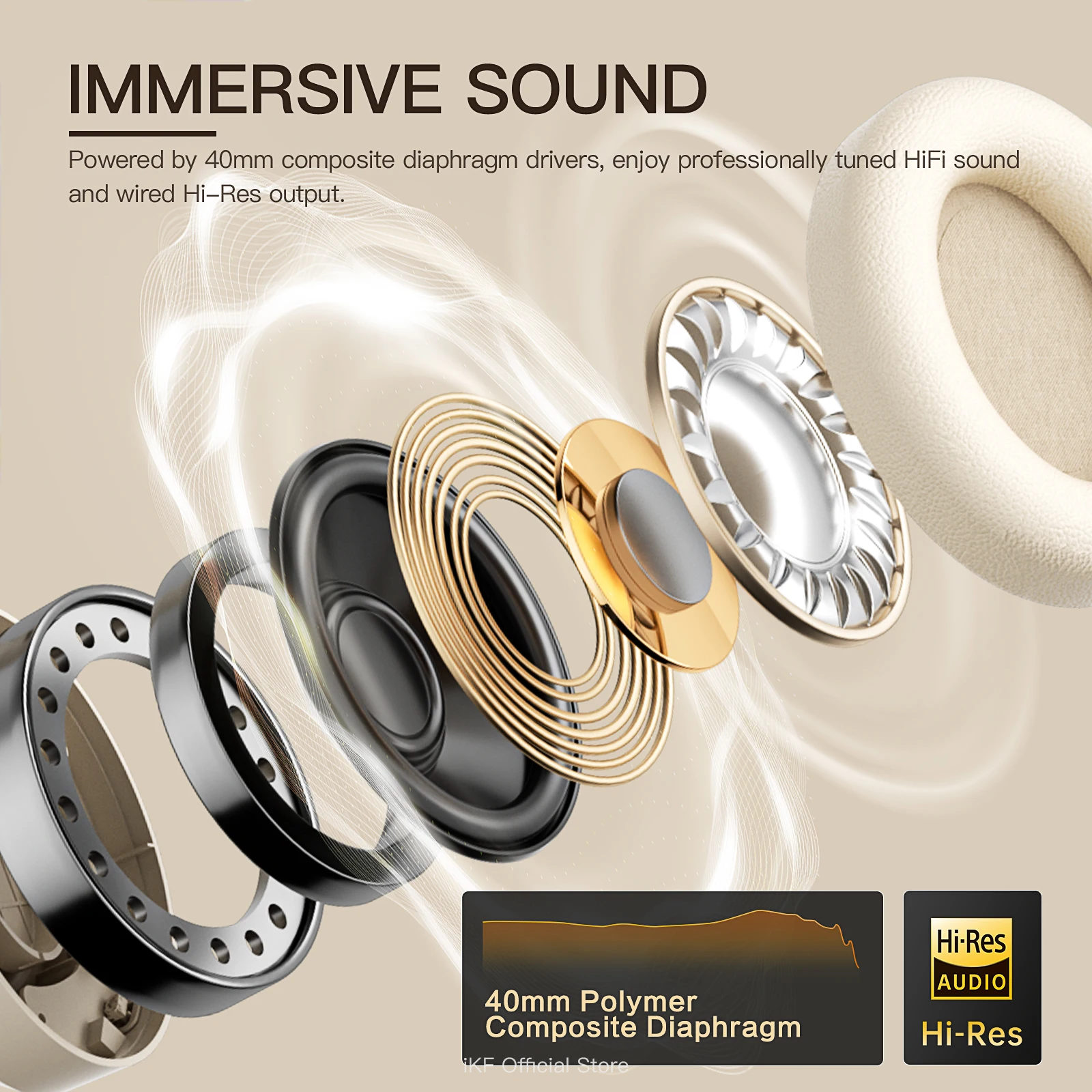 iKF King S Wireless Bluetooth Headphones Active Noise Cancelling ,Wired Headset ,Bass with Mic ,APP, 100H for iOS Android,  Game