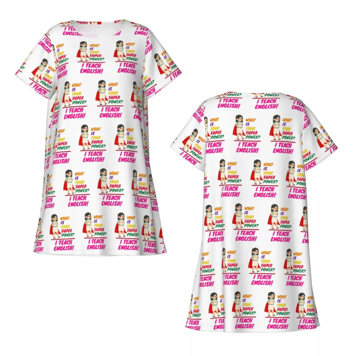 English Teacher Appreciation Short Sleeves Nightdress For Sleeping Sleepshirts Women Short Sleeve Nightgowns Soft Pajama Dress