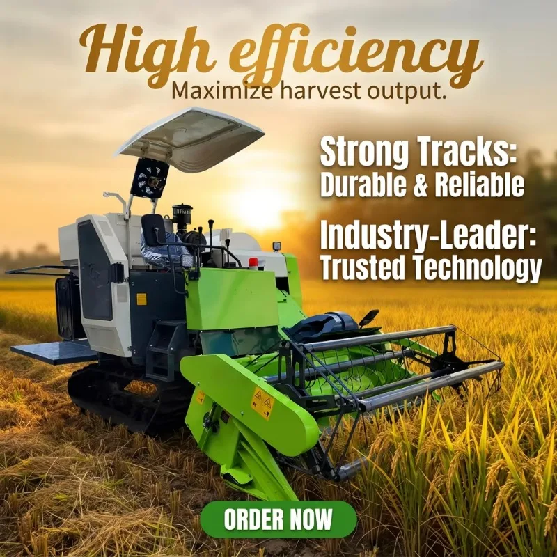 Paddy Combine Harvester Wide Cutting Header Improves Harvest Efficiency For Large Scale Flat Paddy Rice Planting Bases