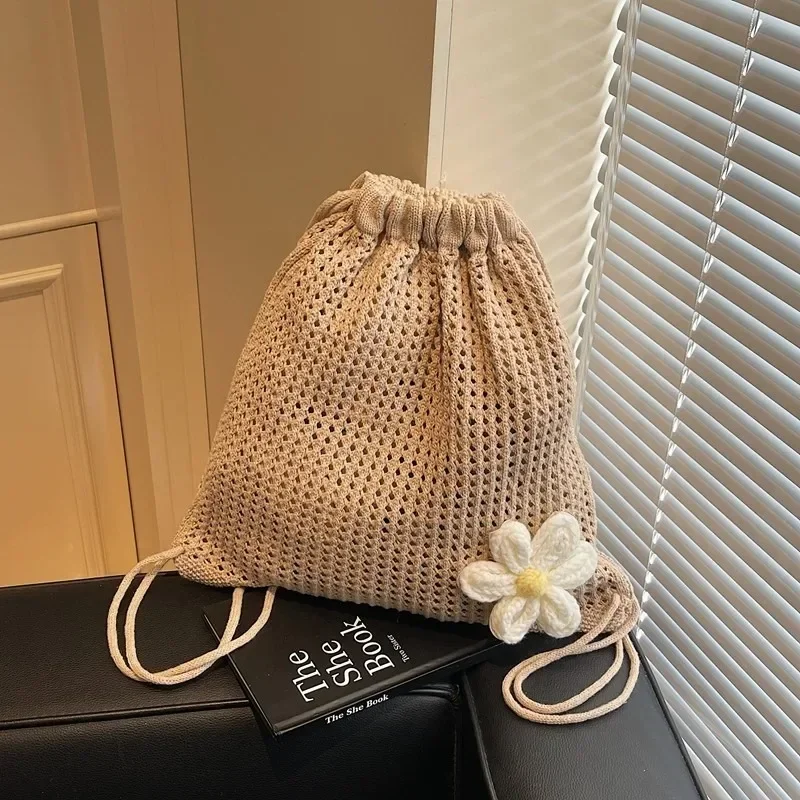 

Hollow Out Fabric Solid Color Flowers Backpacks Drawstring Female Bags on Sale 2025 New Large Capacity Commuting Backpacks