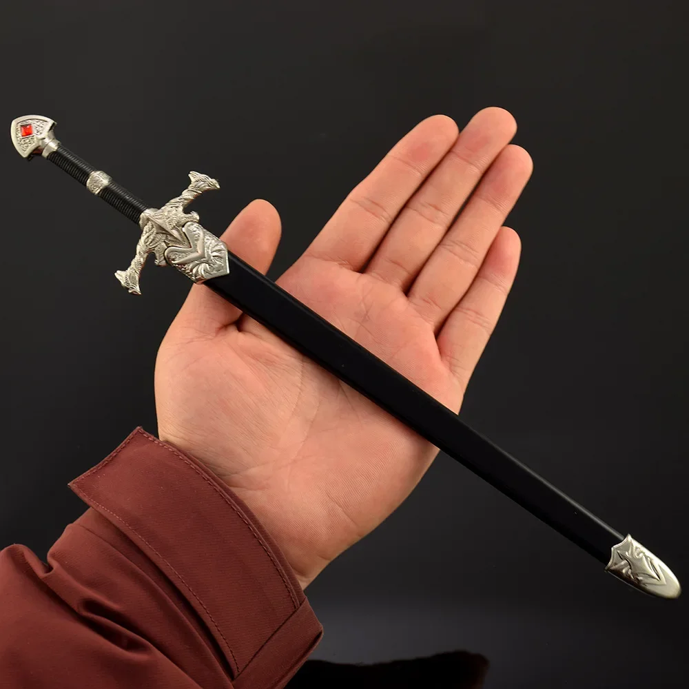 Periferiche per giochi di potere da 30 cm Spada di fuoco nera con guaina Artigianato interamente in metallo Spade medievali Modello in lega Giocattolo Katana in vero acciaio