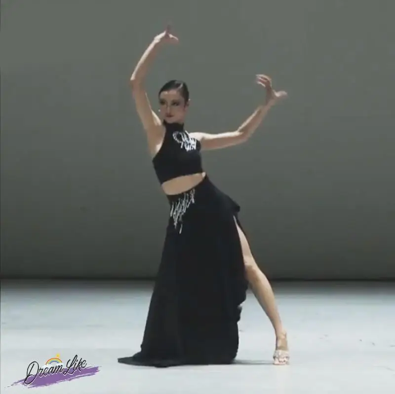

Modern Large Skirt Dance Costume Black Split Flower Waist Practice Skirt Performance Outfit for Art Exam Tai Ethnic Group
