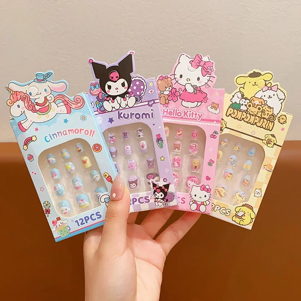 Sanrio Cartoon Children's Nail Patch Kawaii Fake Nails Removable Handmade Wear Nail Exquisite Fashion Accessories Gift For Girls