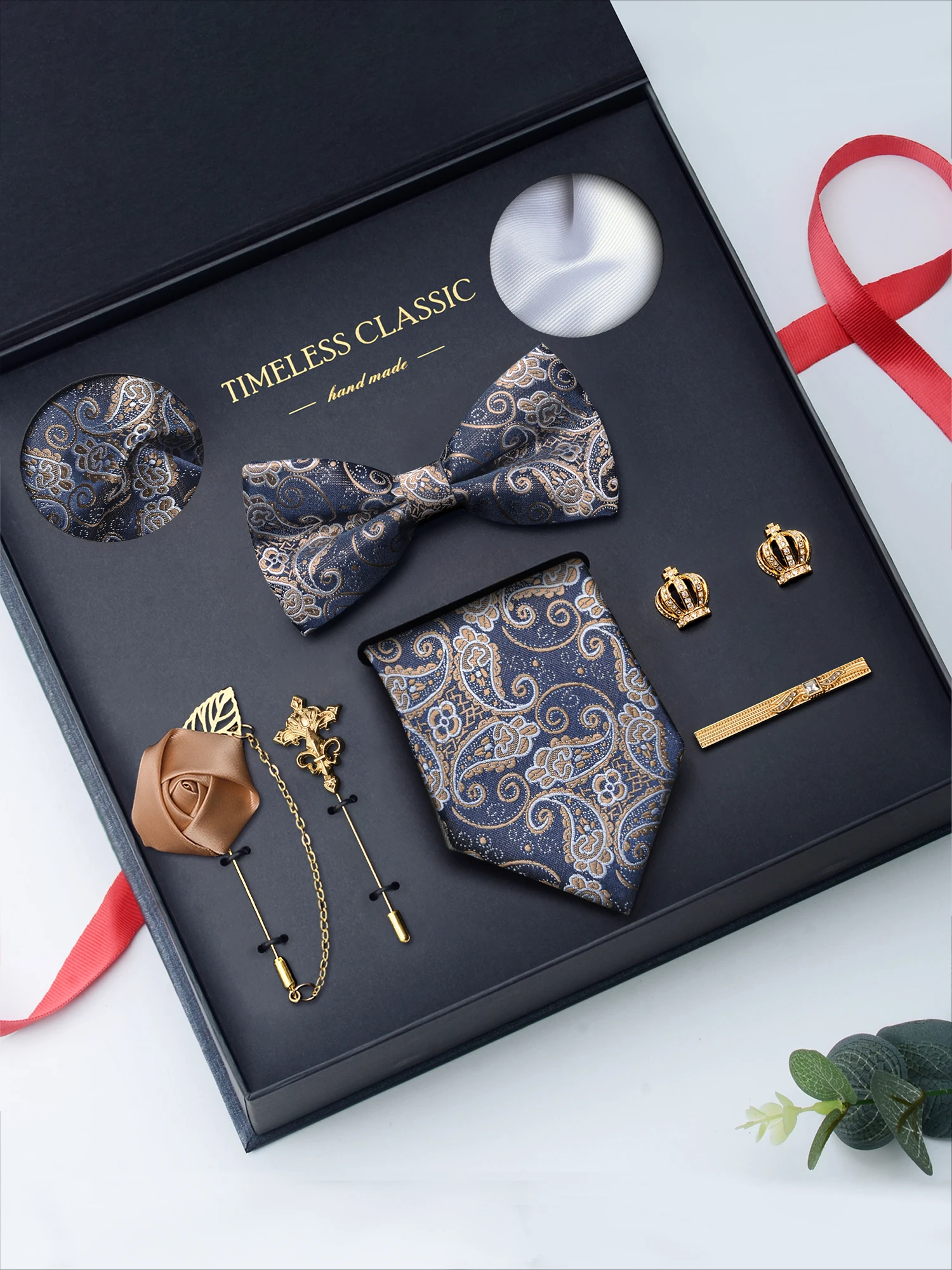 paisley-tie-set-for-men-no-tie-required-ket-square-tie-clip-cufflinks-high-end-accories-busin-sle-arrowhead-tie