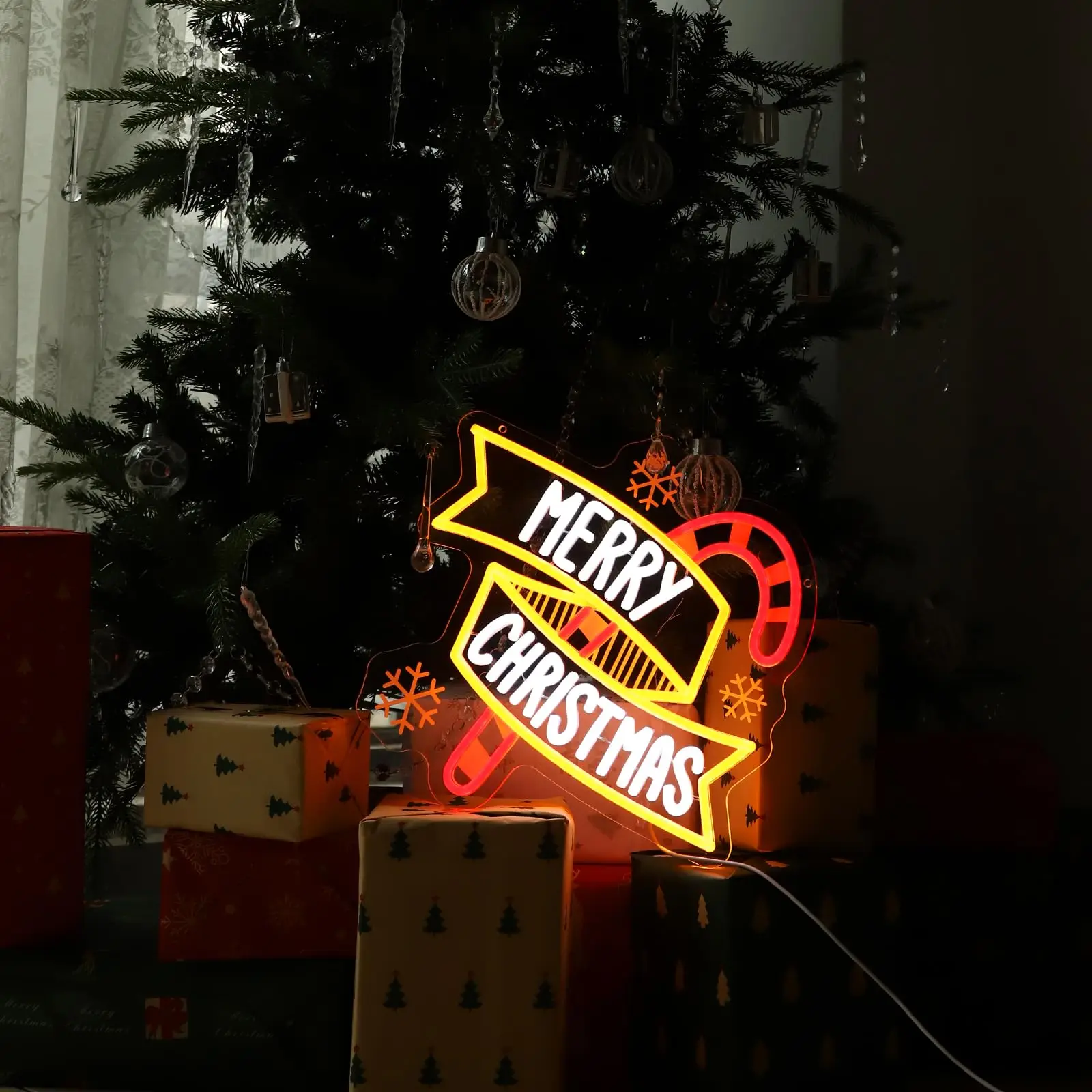 

Светодиодная неоновая вывеска Candy Cane, акриловая светящаяся вывеска, настенный художественный декор для рождественской комнаты, двери, окна, вечеринки, клуба с Рождеством