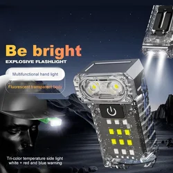 LED Rotatable Mini Keychain Flashlight USB Charging Hat Clip Light Power Display Portable Work Light for Camping Fishing Walking