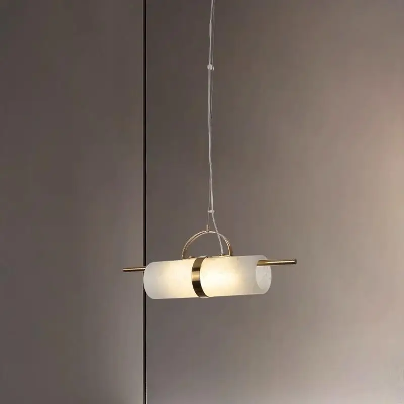 Simple LED Spanish Natural Marble Pendant Lamp Designer Dining Bedroom All Copper Ceiling Pendant Lamp Indoor Home Decor Fixture