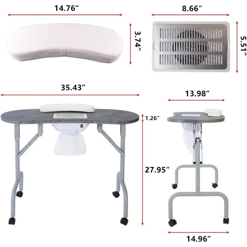 Portable Manicure Table Foldable Nail Desk with Dust Collector Professional Nail Tech Table for Technician Spa Salon Workstation