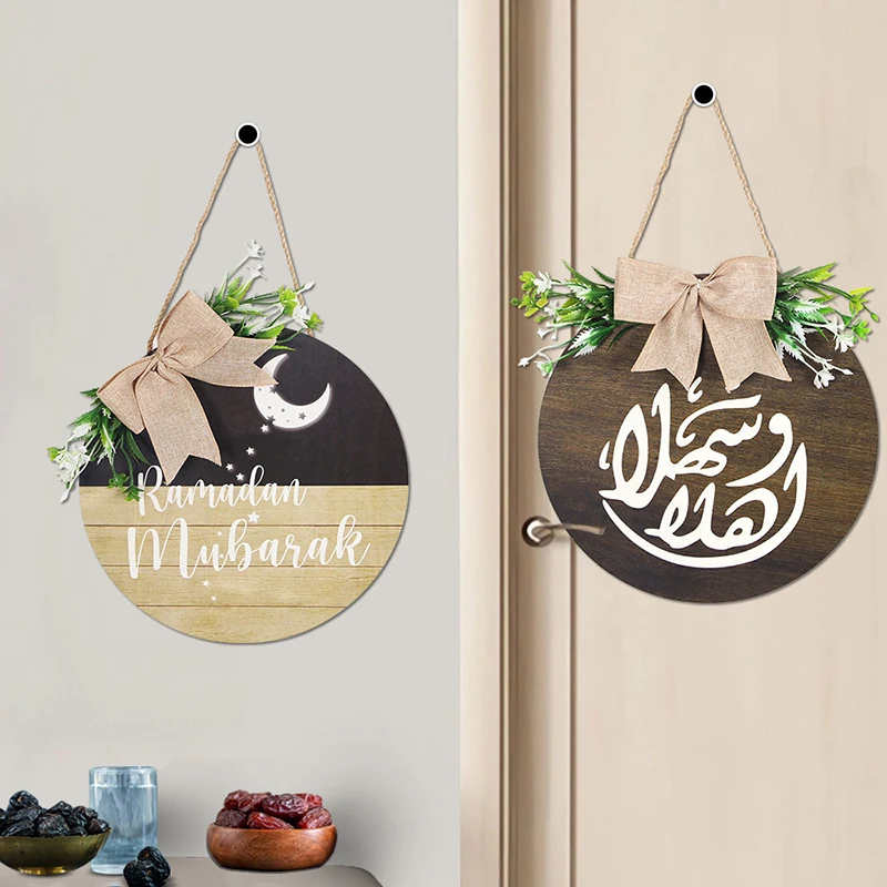 Arabic Letter Wooden Sign Middle Eastern Eid Ramadan Hanging Tag Home Decor Star & Moon Door Hanging Wood Art