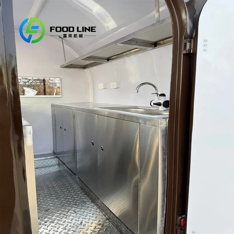 تخصيص الألياف الزجاجية مقطورة الغذاء المتنقلة إطار من الاستانلس ستيل مقاومة للصدأ عربة تقديم الطعام السريع لبيع الشوارع #4