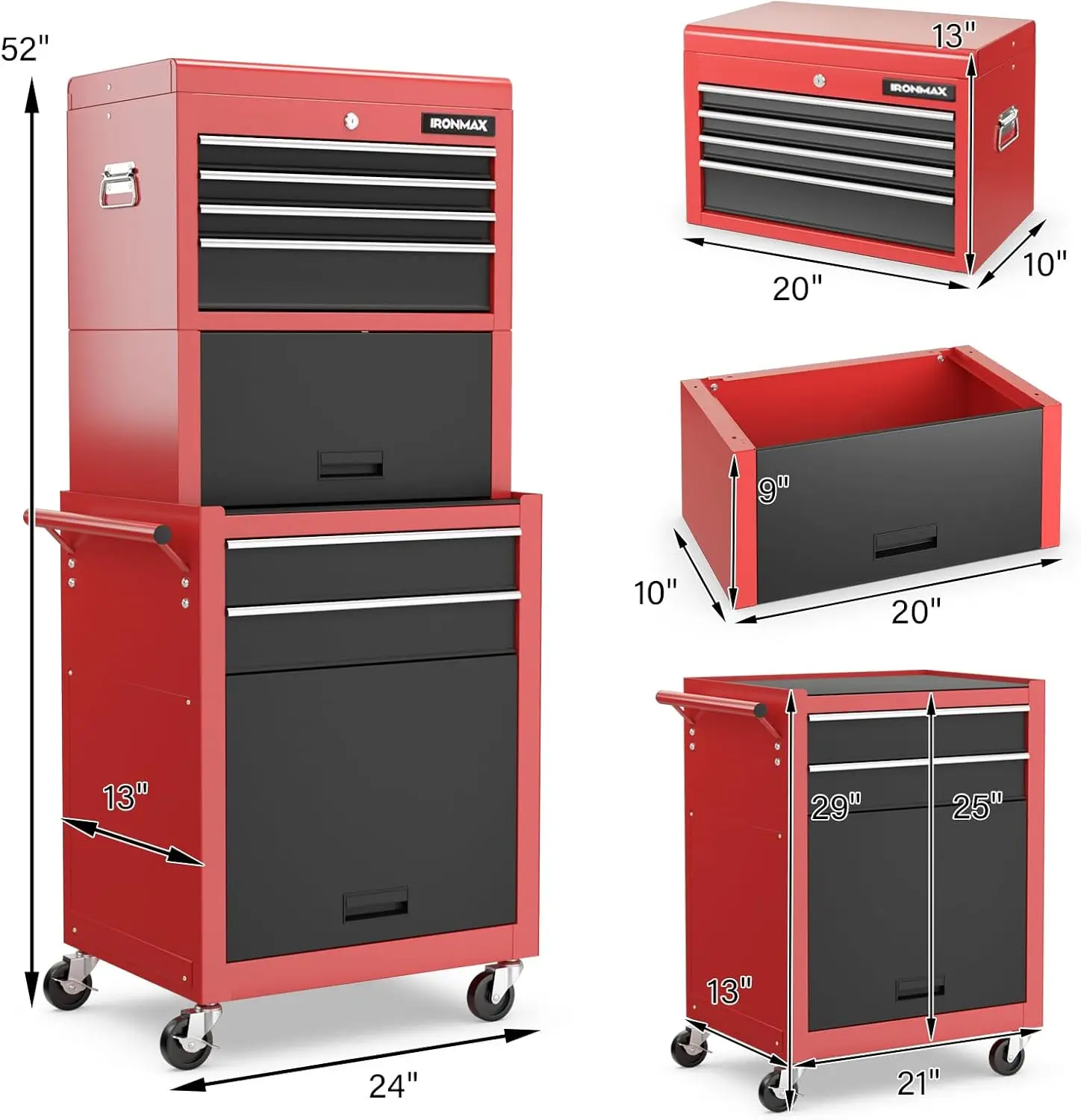 Cabinet on Wheels, 6-Drawer Lockable Rolling Tool Chest w/ 4 Universal Wheels, 2 in 1 Detachable Tool Box Storage Organizer