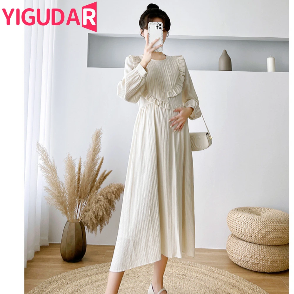 Maternity Dresses Autumn New V-neck Casual Long Sleeve French Style Slim Elegant Pregnancy Clothes vestidos de fotografia