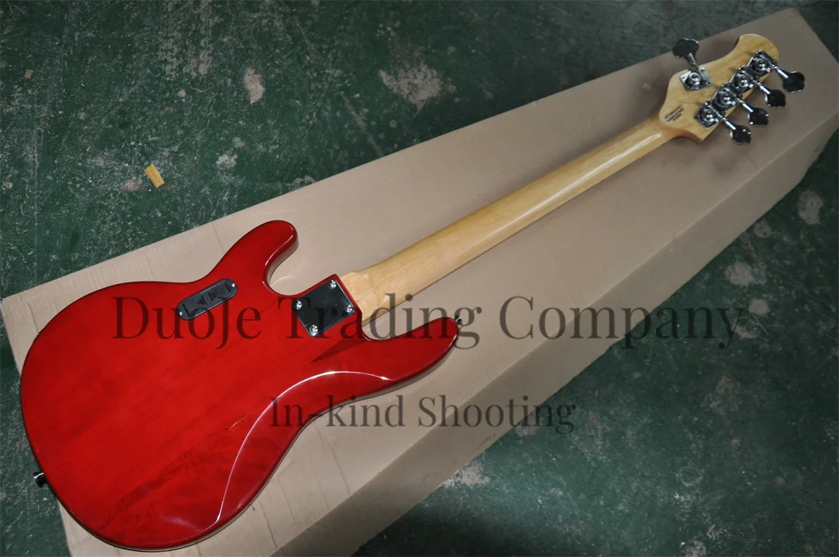 5 string electric bass Ra Guitar Cherry red body Flamed Maple Top Maple fingerboard HH pickup Blue Pearl board supports customiz