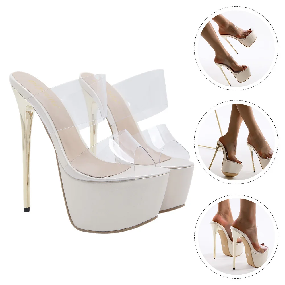 

1 пара босоножек на каблуке, прозрачные женские вечерние клубные элегантные сексуальные тапочки, летние уличные простые дизайнерские женские высокие тапочки