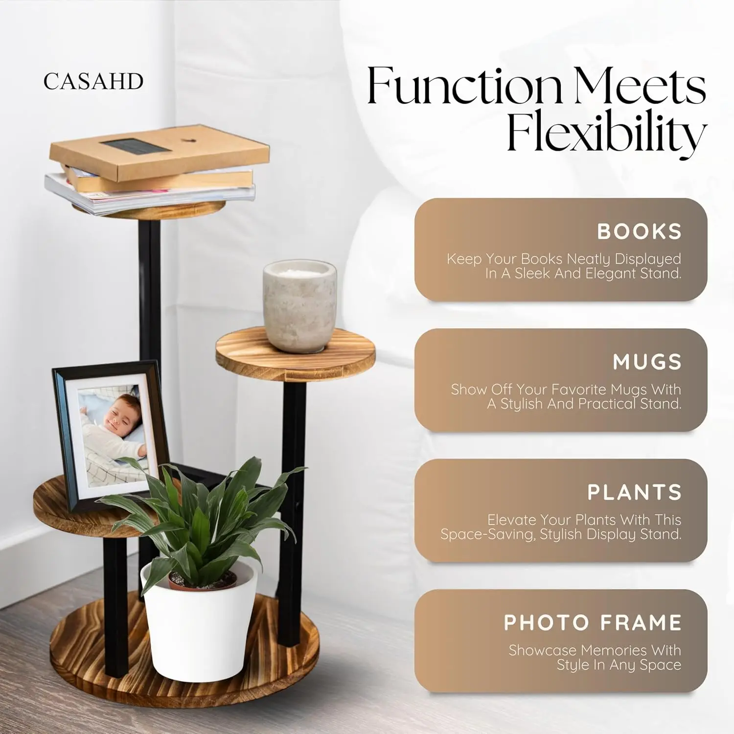 3-Tier Plant Stand Indoor and Outdoor Wooden Corner Shelf for Plants, Flowers, and Decor view 4