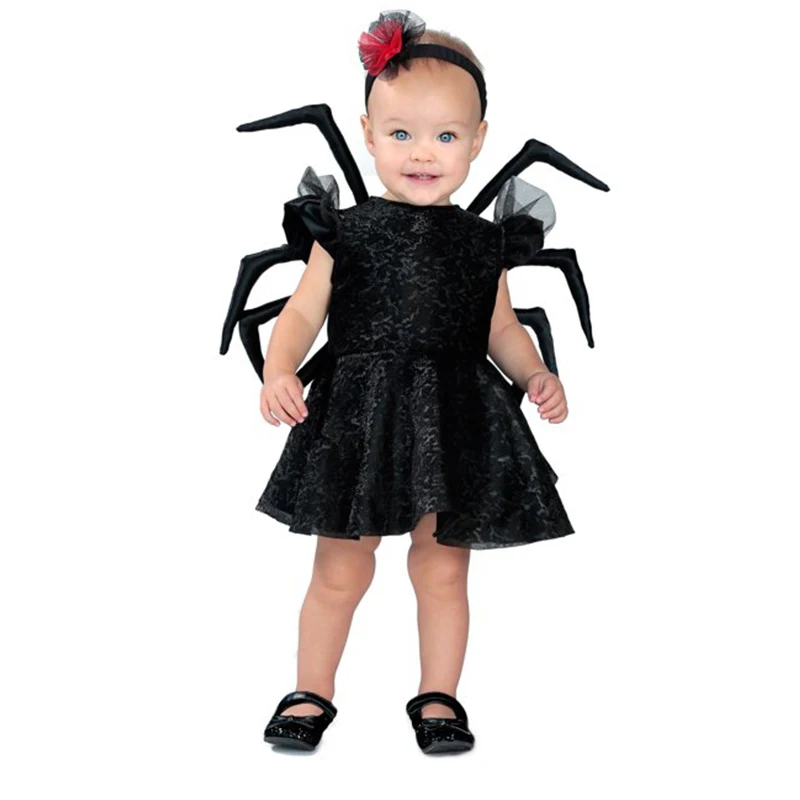 Toddler's Spider Belly Baby Costume Animal Black Spider Crawler Costume Black Dress for Girls