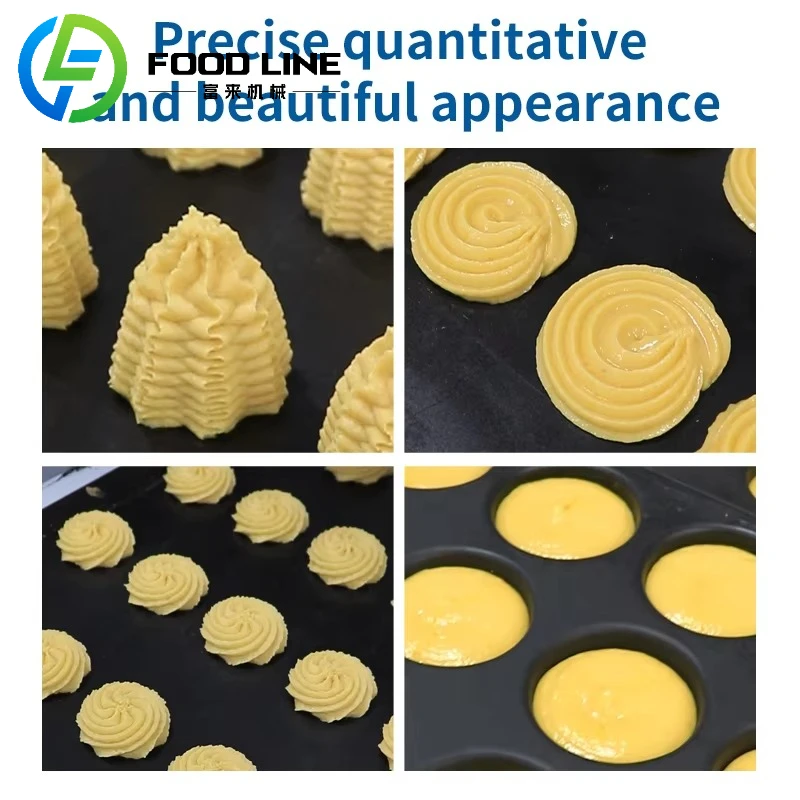 새로운 자동 쿠키 프레스 기계로 제과점에서 밀가루와 우유로 맛있는 간식을 만들 수 있습니다.