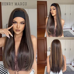 Long Straight Headband Synthetic Natural Wigs Mixed Brown Hair Wigs for Black Women Daily Party Use Heat Resistant Fake Hair